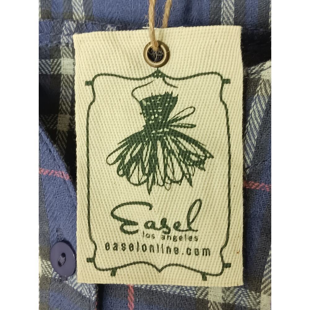 New Easel Los Angeles Oversized Off Shoulder Plaid Shirt Dress Cotton SZ M - Picture 7 of 16